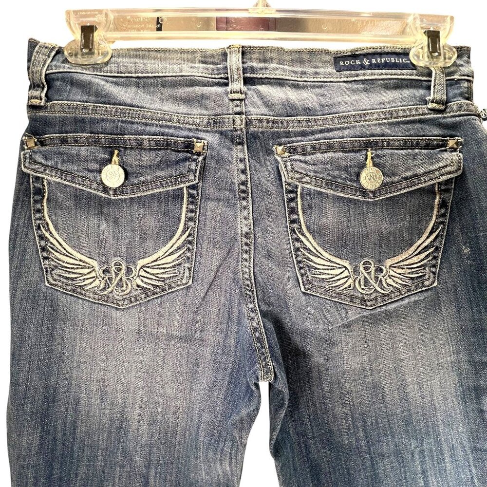 Rock & Republic Kendall Mid-Rise Jeans 10 Straight Leg Denim Button Flap Pockets
